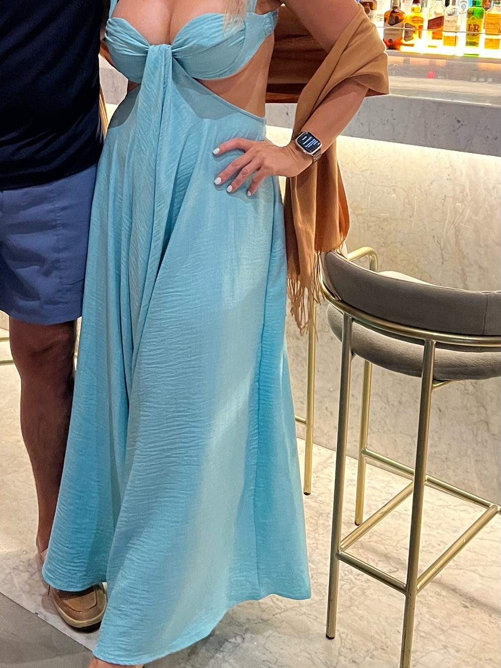 SHEIN Light Blue Cutout Maxi Pantsuit